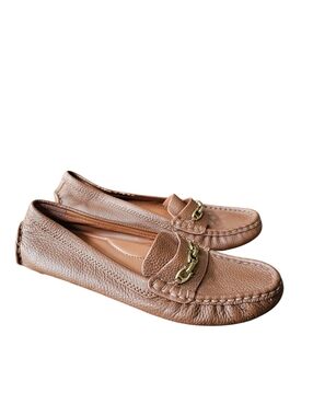 COACH Tan Leather Flat Chain Detail Driving Loafer Shoes
